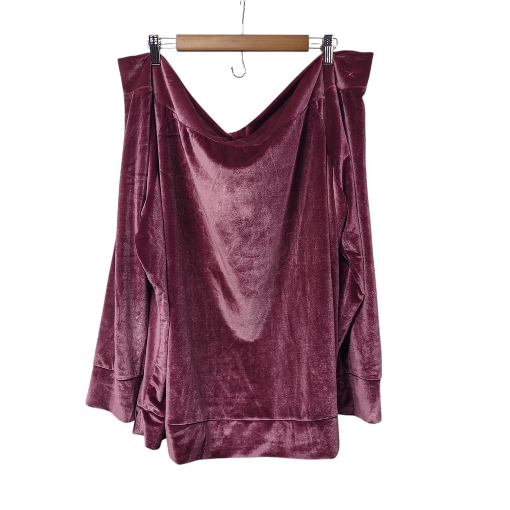 Denim 24/7 Women's Plus Size 3X Burgundy Off The Shoulder Velvet Top Blouse 3X
